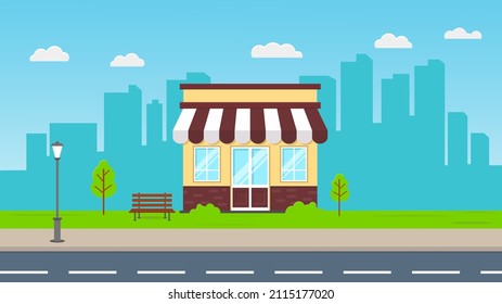 Street store buildings vector illustration, a flat style design.