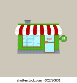 Street Store Front  view detailed isolated vector illustration. Shop or cafe facade icon.