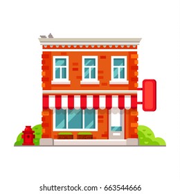 Street store front view. Detailed isolated vector flat illustration. 