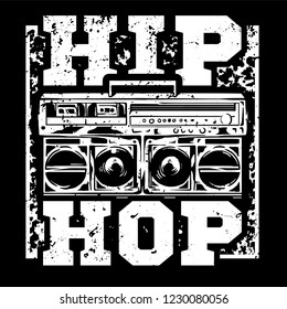 Street style black white print with big boombox for hip hop or rap music type. For fashion design print clothes t shirt bomber cover  single sweatshirt also for sticker poster patch. Underground style