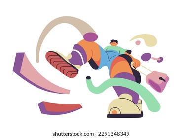 Street style and fashion of teenagers and youth, isolated personage view from below. Focus on sneakers and shoes. Fashionable character wearing modern clothes. Vector in flat style illustration