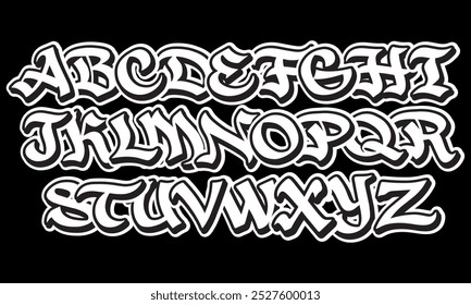 Street style graffiti alphabet isolated vector illustration	on black backround