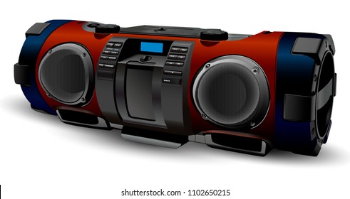 Street style portable hifi Stereo system recorder. Modern realistic Boombox mockup in silver and grey colours. Hip hop, Rap, Rock, pop culture. Vector illustration isolated on white background.