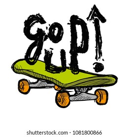 street style skateboard vector illustration with handmade written and green skateboard