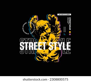 street style slogan typography with baby angels statue graphic vector illustration in grunge style for streetwear and urban style t-shirts design, hoodies, etc