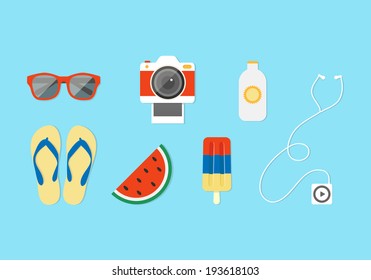 Street summer flat style  icon set