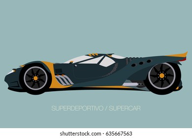 street super car, side view,  flat design style