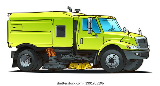 Street sweeper. Cartoon illustration isolated on white.