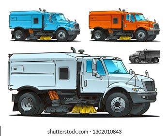 Street sweeper isolated on white. Cartoon illustration