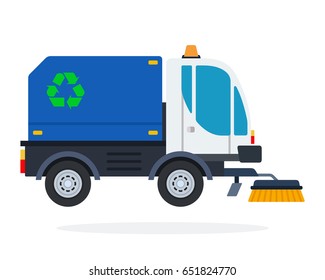 Street sweeper vector flat material design isolated on white