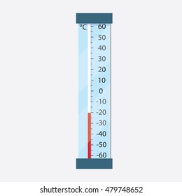 Street thermometer shows minus the temperature in Celsius. Frost. Vector illustration.