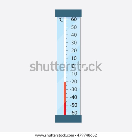 Street thermometer shows minus the temperature in Celsius. Frost. Vector illustration.