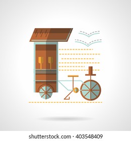 Street trade. Wheel trolley on a sea beach. Mobile drink stall. Flat color style vector icon