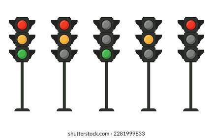 Street traffic light icon with three aspects. Vector illustration.