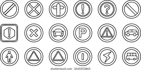 Street and Traffic Sign Icons, road safety, directional arrows, stop sign, speed limit, editable black vector