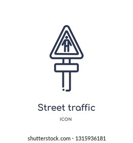 street traffic triangular icon from signs outline collection. Thin line street traffic triangular icon isolated on white background.