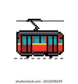 Um bonde de rua em colorido estilo 8-bit arte. Perfeito para temas de mobilidade urbana, ícones de trilhos ou ativos de transporte urbano.