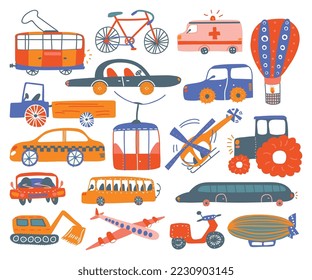 Street Transport and Urban Road Vehicle for Carrying Passengers Big Vector Set