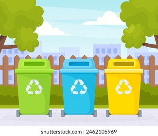 Contenedor de basura y basura callejera en la Ilustración vectorial Yard