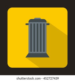 Street trash icon in flat style with long shadow. Garbage symbol