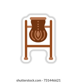 Street trash urn vector illustration in paper sticker style. Garbage bin.