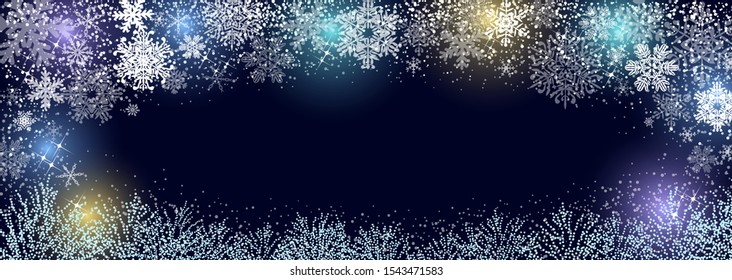 Street trees decorated with snowflakes and cold-colored illuminations