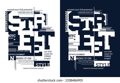 street typography illustration for t-shirt. One color print.