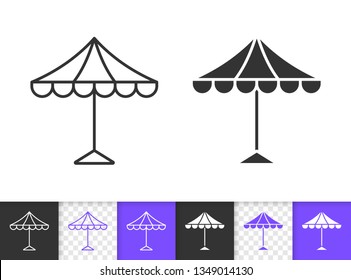 Street Umbrella black linear and silhouette icons. Thin line sign of beach parasol. Outdoor Cafe outline pictogram isolated on white background. Vector Icon shape. Summer tent simple symbol closeup