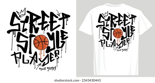 Stadtbezirk Basketballzeichnung und Typografie. Vektorgrafik-Design für Modegrafiken, Drucke, T-Shirts.