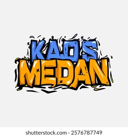 Street urban typography logo. Simple graffiti t shirt design. Isolated with soft background. Translation : "Medan Shirt"