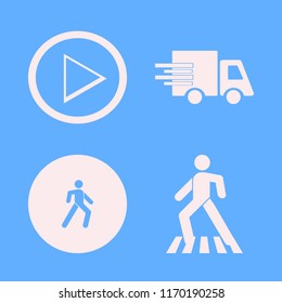 street vector icons set. with fast delivery truck, pedestrian and right arrow in set