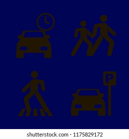 street vector icons set. with pedestrian, parking time, pedestrian people and parked car in set
