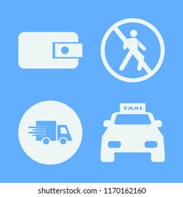 street vector icons set. with purse, no pedestrian crossing, taxi cab and fast delivery truck in set