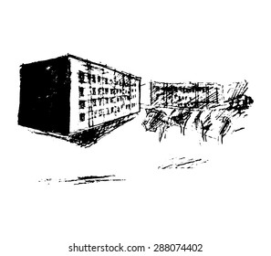 Street, vector illustration on canvas