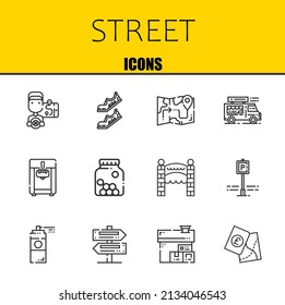 street vector line icons set. driver, shoes and map Icons. Thin line design. Modern outline graphic elements, simple stroke symbols stock illustration