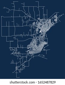 Straßenkarte der Vektorillustration von Thunder Bay, Ontario, Kanada