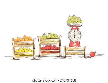 Street vending fruit. Vector illustration.