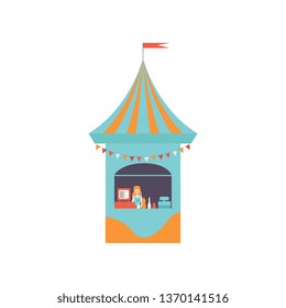 Street Vendor Booth with Fast Food, Market Food Counter, Retail Selling Kiosk Vector Illustration