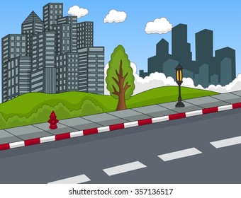 Street view with building cartoon vector illustration