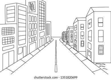 Street View Buildings Perspective Single Line Stock Vector (Royalty ...