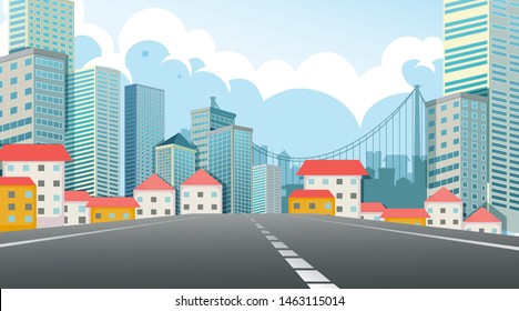 Street view city scene illustration Immagine vettoriale stock