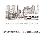Street view with downtown area at San Jose City in California, USA. Hand drawn sketch illustration in vector.