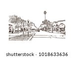 Street view with downtown area at San Jose City in California, USA. Hand drawn sketch illustration in vector.