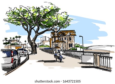 Street view - hand drawn sketch