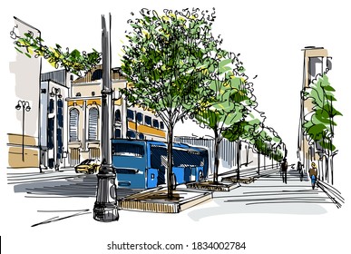 Street view - hand drawn sketch