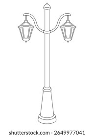 Street vintage lamp vector linear picture for coloring. Outline. Vintage street lamp for coloring book