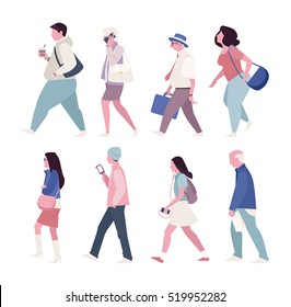 Street Walking People Vector Illustration Flat Design