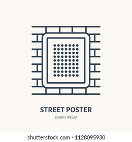 Street wall poster flat line icon. Outdoor advertising sign. Thin linear logo for ads, marketing services.