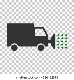 Street Washing Car EPS vector pictograph. Illustration style is flat iconic bicolor green and gray symbol on chess transparent background.