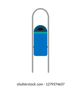 Street waste bin blue pollution environmental reuse vector icon. Trash garbage eco industry recycle plastic container city